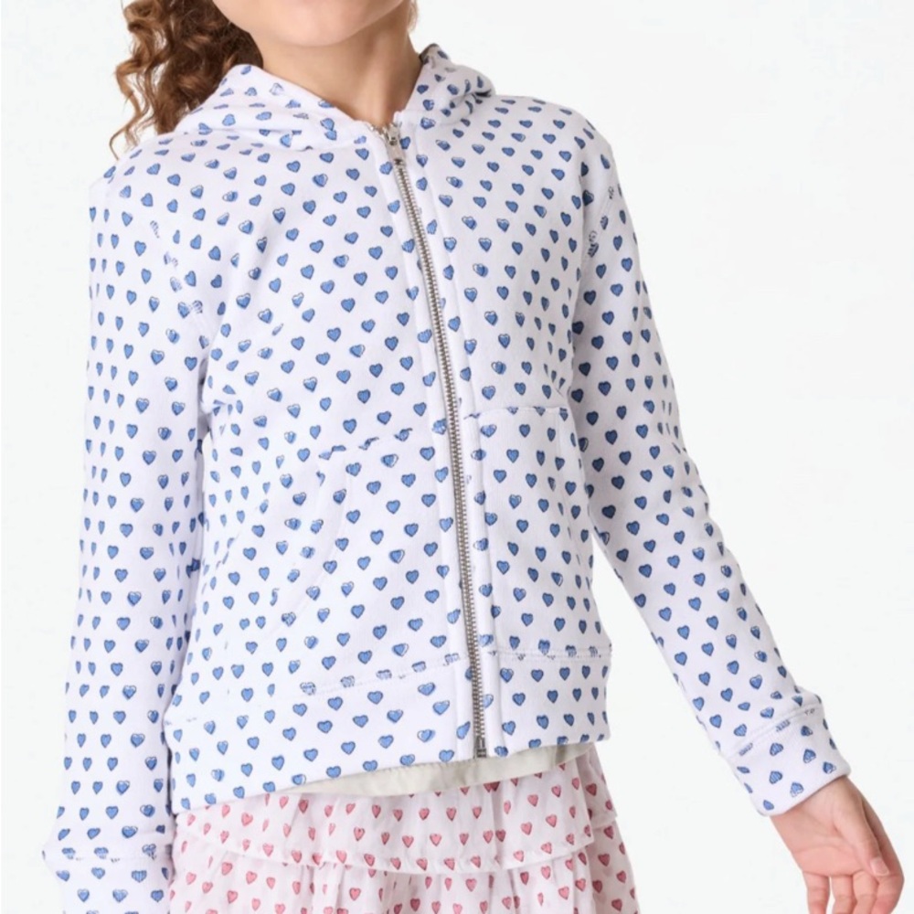 White Hoodie with Blue Heart Pattern